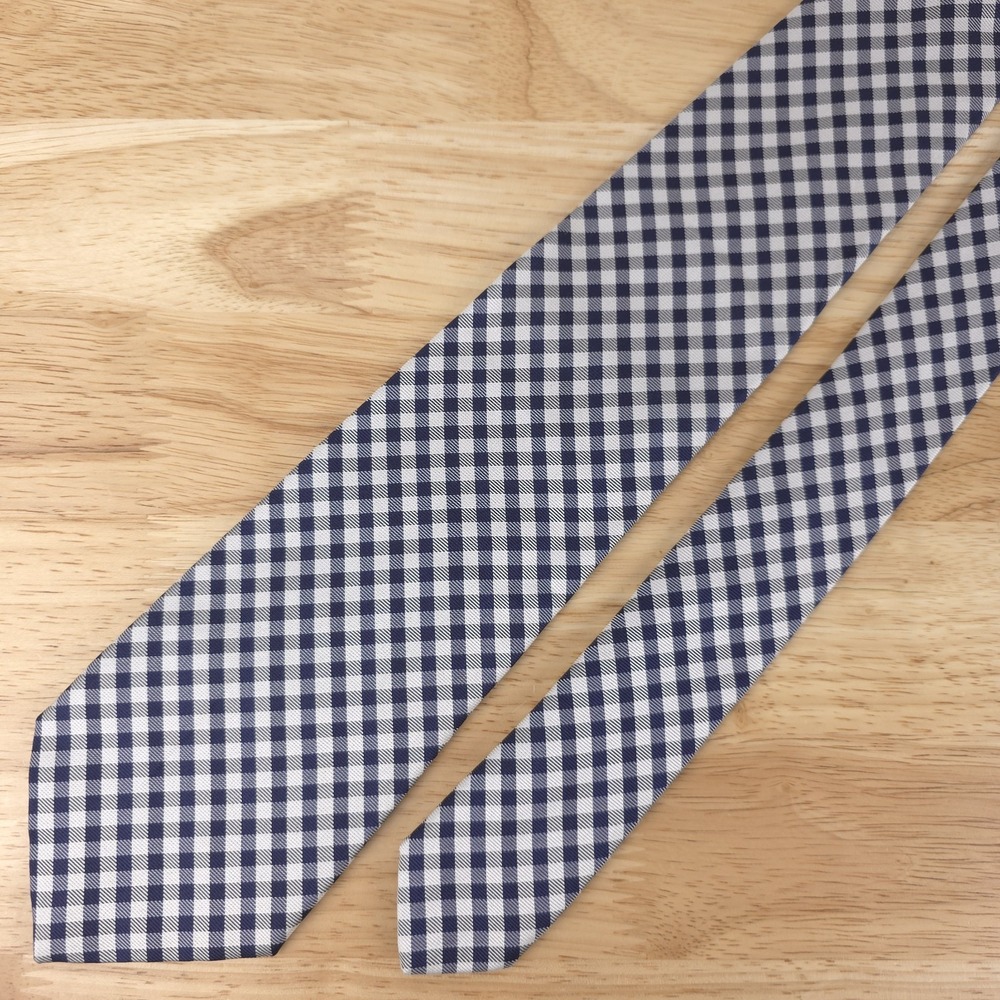 Polo‎ Ralph Lauren Blue White Gingham Plaid Silk Neck Tie 3.5" X 57.5" Hand Made
